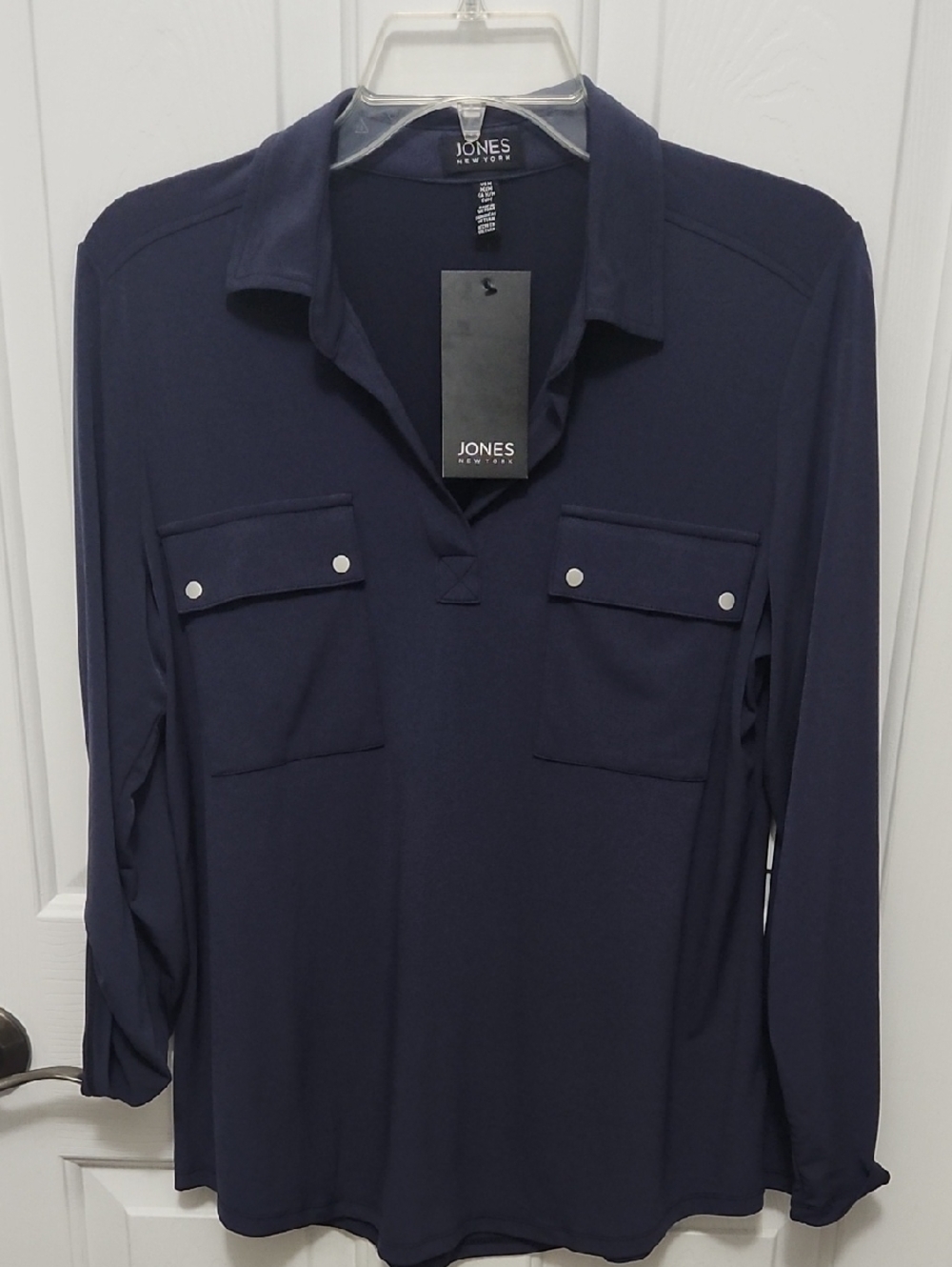 Jones New York Navy Long-Sleeve Dual Pocket Polo Shirt